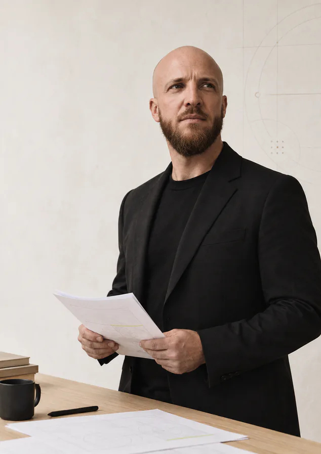 Marcus Becher prüft Unterlagen für die monatliche SEO Betreuung